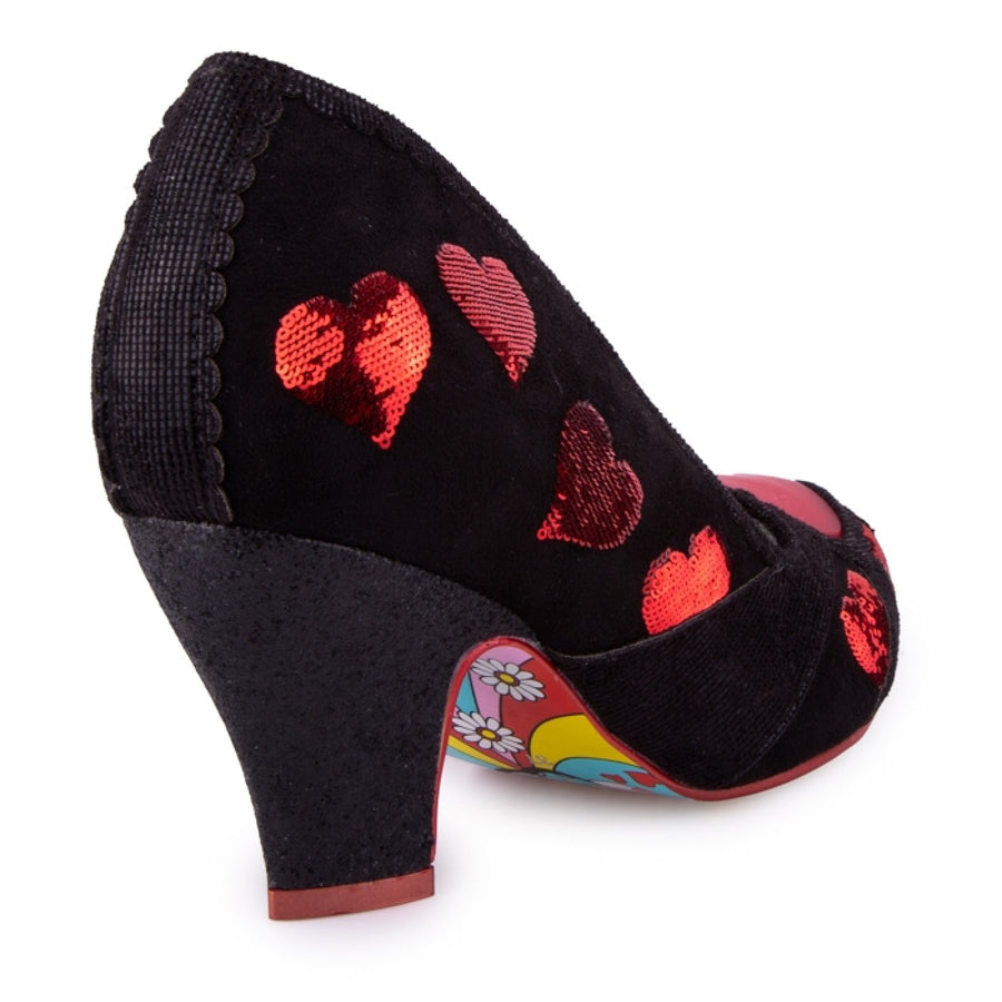 Irregular Choice Womens Heart On Your Sleeve - Black - The Foot Factory