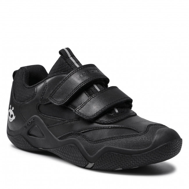 Geox Kids J Wader Smooth Leather School Shoes - Black