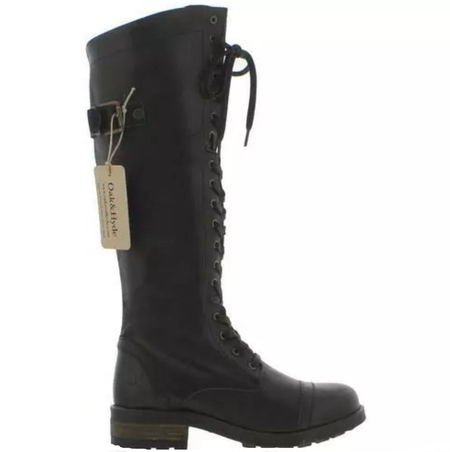 Oak & Hyde Womens Cesar Bridge 18 Leather Utility Boots - Black - The Foot Factory