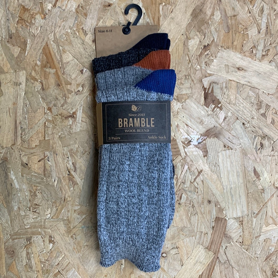 Bramble Mens Wool Blend Socks (3 Pack) - Grey